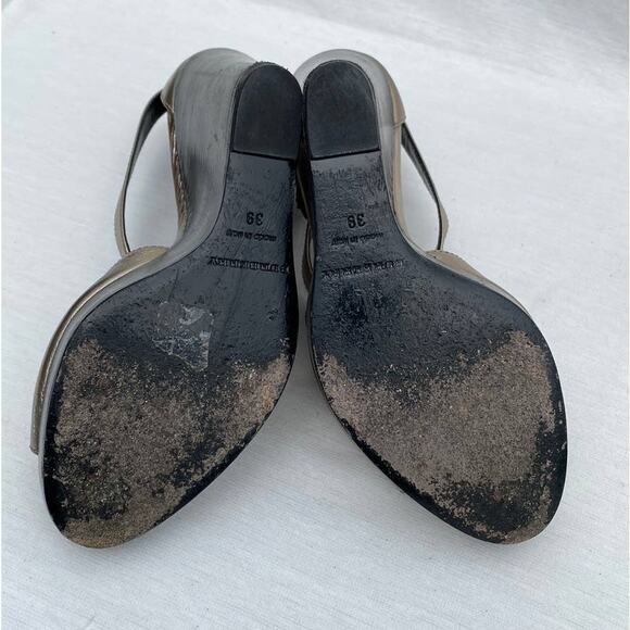 Burberry Abbot Gold Metallic Leather Peep Toe Crisscross Strap Wedge Sandal 39 - Picture 12 of 15